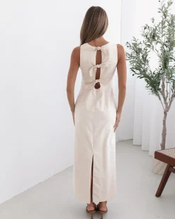 New Abriana Dress - Cream Linen Dresses|Holiday Dresses