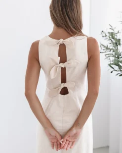 New Abriana Dress - Cream Linen Dresses|Holiday Dresses