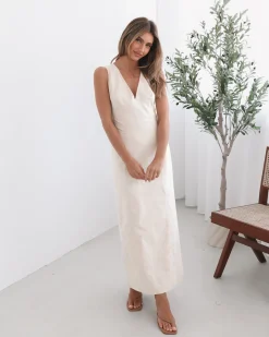 New Abriana Dress - Cream Linen Dresses|Holiday Dresses