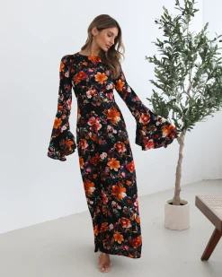 Discount Amareya Dress - Black Floral Floral Dresses|Long Sleeve Dresses