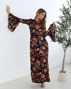 Discount Amareya Dress - Black Floral Floral Dresses|Long Sleeve Dresses