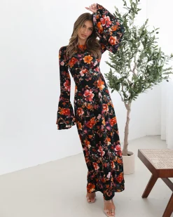 Discount Amareya Dress - Black Floral Floral Dresses|Long Sleeve Dresses