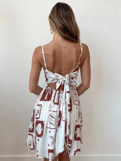 Dorienne Dress - Brown Print Cut Out Dresses|Mini Dresses