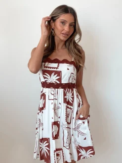 Dorienne Dress - Brown Print Cut Out Dresses|Mini Dresses
