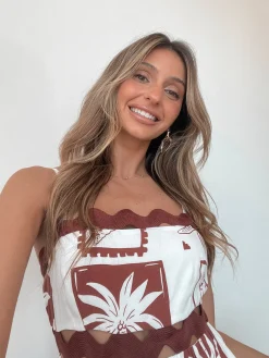 Dorienne Dress - Brown Print Cut Out Dresses|Mini Dresses