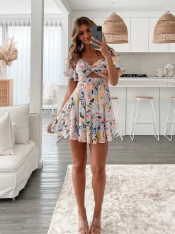 New Elindra Dress - Blue Floral Floral Dresses|Cut Out Dresses