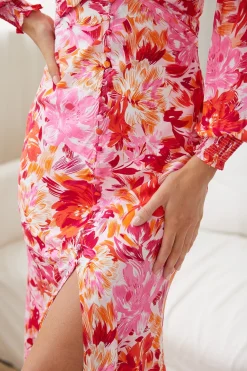 Hot Mallarey Dress - Multi Floral Floral Dresses|Long Sleeve Dresses