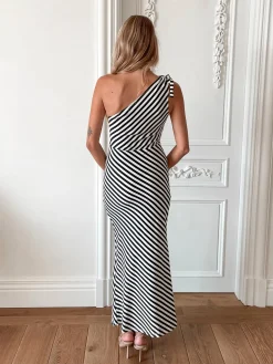 Hot Mckinley Dress - Black Stripe One Shoulder Dresses|Curve Dresses