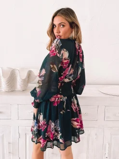 Outlet Neary Dress - Emerald Floral Long Sleeve Dresses|Maternity Dresses