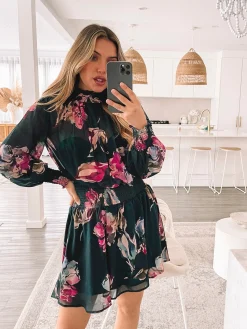 Outlet Neary Dress - Emerald Floral Long Sleeve Dresses|Maternity Dresses