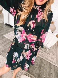 Outlet Neary Dress - Emerald Floral Long Sleeve Dresses|Maternity Dresses