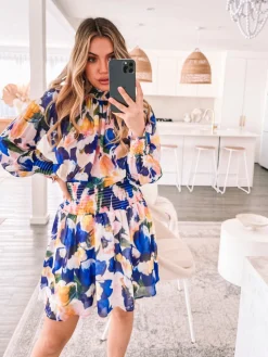 Clearance Neary Dress - Painted Cobalt Long Sleeve Dresses|Maternity Dresses