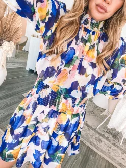 Clearance Neary Dress - Painted Cobalt Long Sleeve Dresses|Maternity Dresses