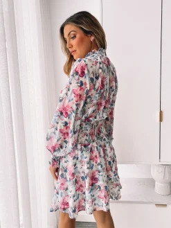 Hot Neary Dress - Violet Floral Floral Dresses|Long Sleeve Dresses