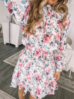 Hot Neary Dress - Violet Floral Floral Dresses|Long Sleeve Dresses