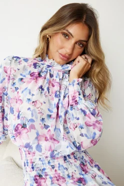 Hot Neary Dress - Violet Floral Floral Dresses|Long Sleeve Dresses