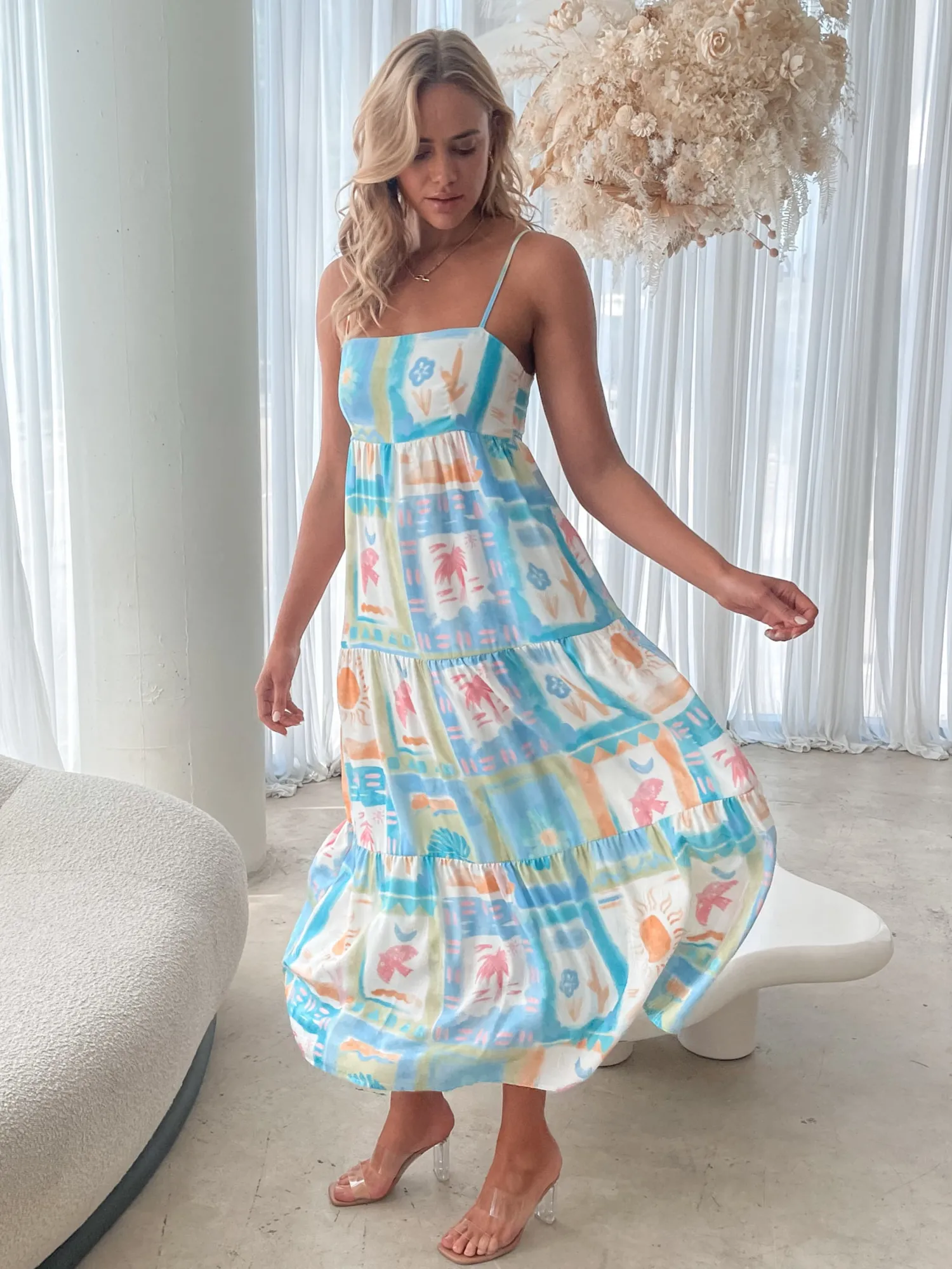 Hot Nishka Dress - Blue Print Linen Dresses|Curve Dresses