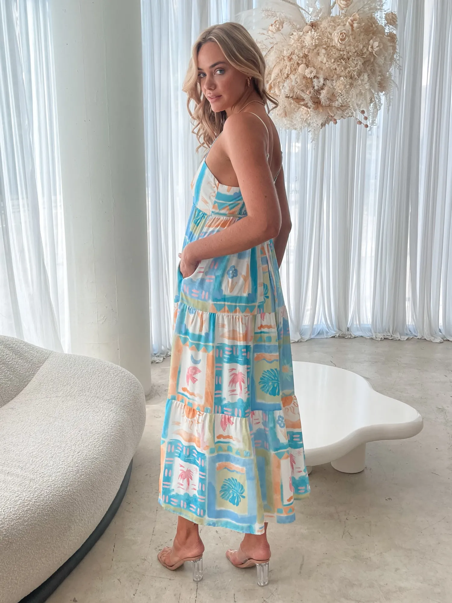 Hot Nishka Dress - Blue Print Linen Dresses|Curve Dresses