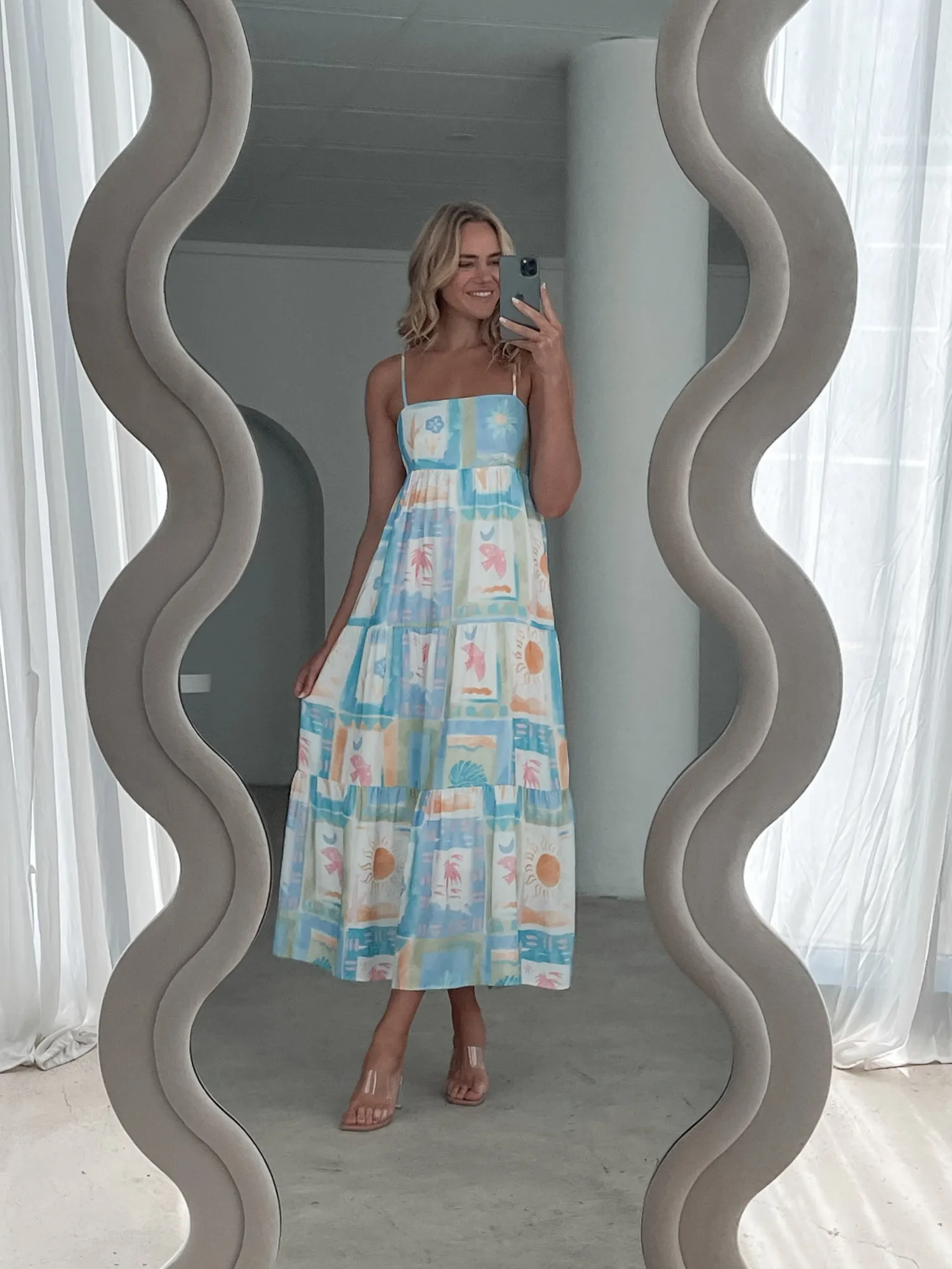 Hot Nishka Dress - Blue Print Linen Dresses|Curve Dresses