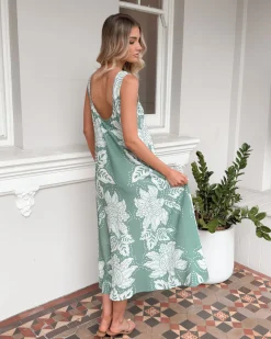 New Noerelle Dress - Sage Floral Linen Dresses|Floral Dresses