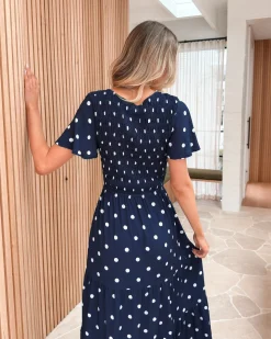 Sale Pauletta Dress - Navy Spot Spot Dresses|Curve Dresses
