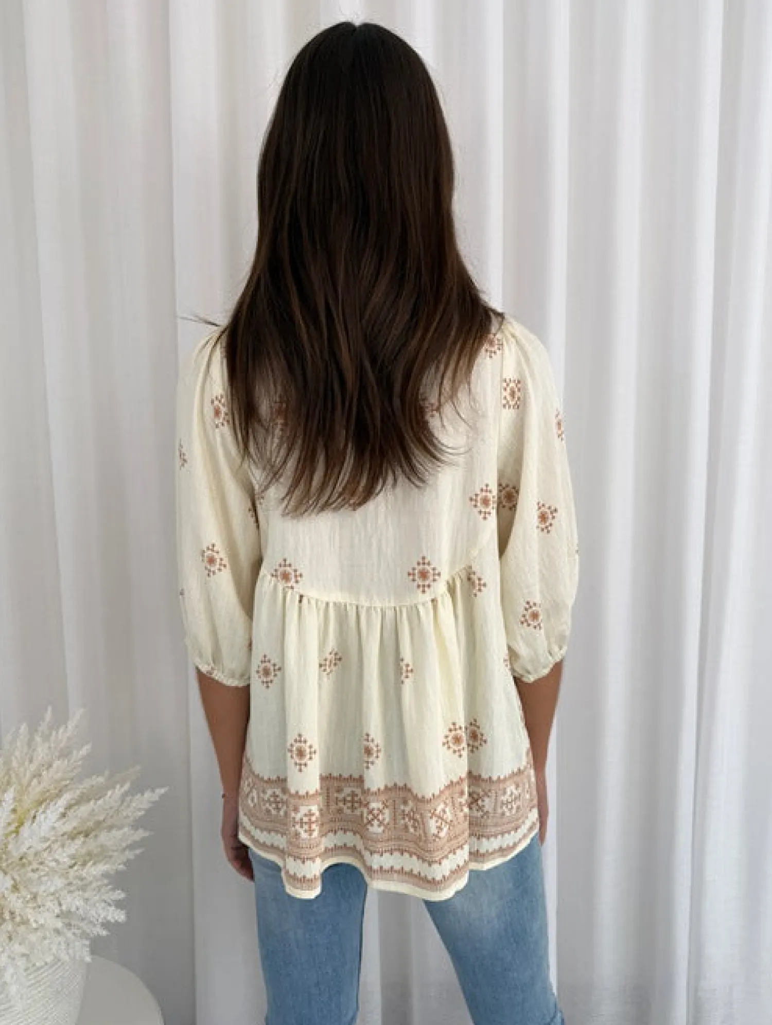 Outlet Perilla Blouse - Beige Print Maternity Tops|Maternity Tops