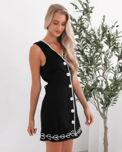 Sale Shaleena Dress - Black Print Linen Dresses|Shift Dresses
