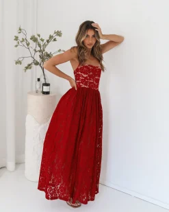 Best Shira Dress - Red Print Lace Dresses|Maxi Dresses