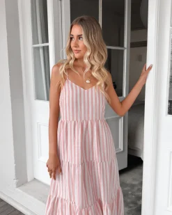 Sale Sona Dress - Pink Stripe Linen Dresses|Curve Dresses