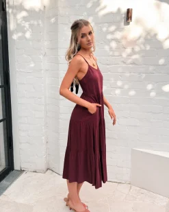 Outlet Sonya Dress - Bordeaux Linen Dresses|Curve Dresses